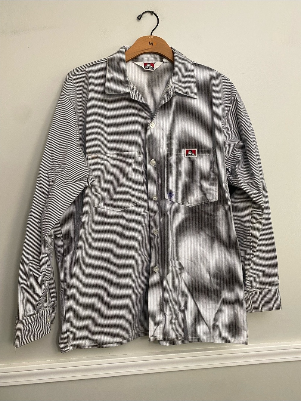 Vintage Ben Davis Black and White Striped Long Sleeve Work Shirt (1)- L